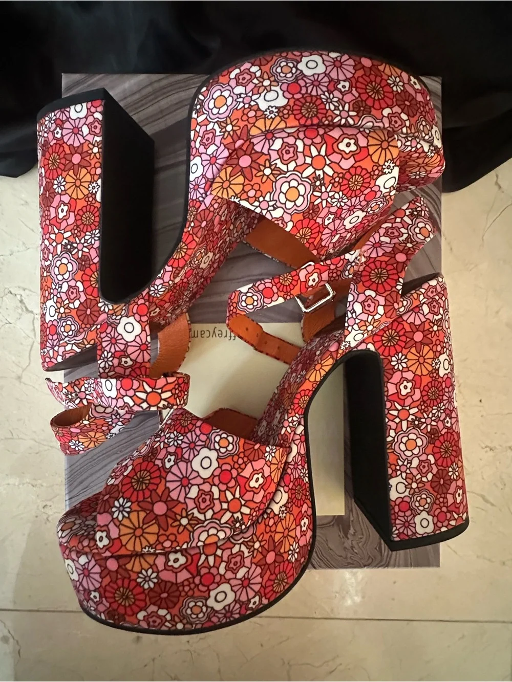 Jeffrey Campbell Floral Platform Sandals in Pink and Orange